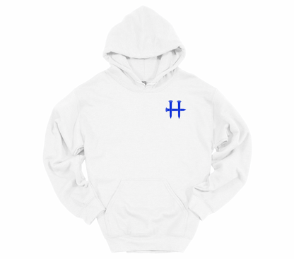 Faith Over Flag Hoodie – White | Black Flag & Blue Cross