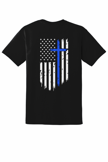 Faith Over Flag T-Shirt – Black | White Flag & Dark Blue Cross