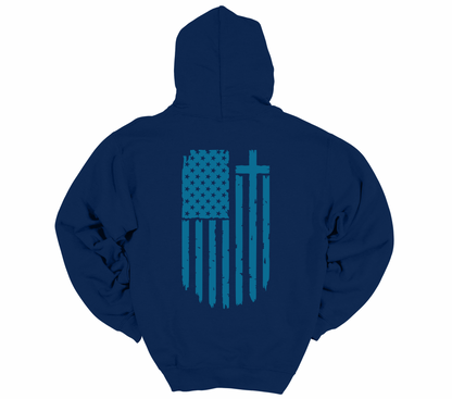 Men’s Faith & Freedom Hoodie – Blue Flag Cross Design | Police Collection