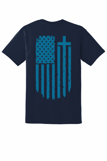 Men’s Faith & Freedom T-Shirt – Blue Flag Cross Design | Police Collection