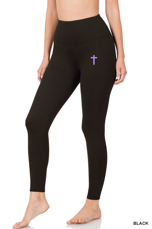 CROSS THIGH LEGGINS BLK/PURP